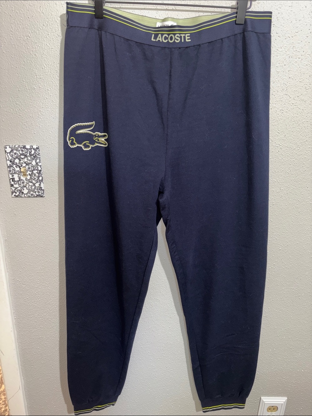 Lacoste - Men’s Navy Pajama pants with Lime Crocodile Accent (Size Large)